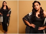 Vidya Balan loves experimenting with her looks. Other than sarees and fancy ethnic wears, the actor has also been spotted wearing stylish gowns and pantsuits on several occasions. In her recent Instagram stills, the Kahaani actor ditched her signature look for an all-black bold chic look.(Instagram/@balanvidya)