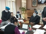 Former CM Punjab S. Parkash Singh Badal Filling nomination in MIMIT collage Malout on Monday.(Photo by Sanjeev Kumar/HT)