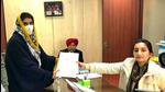 SAD leader Bikram Majithia’s wife Ganieve Kaur on Monday filed nomination from Majitha as his covering candidate for the upcoming Punjab assembly polls. (HT Photo)