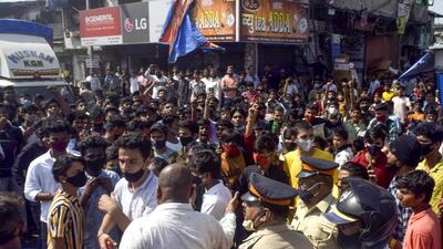 Responding to a call by Vikas Fhatak, alias ‘Hindustani Bhau’, a former contestant on the reality TV show Big Boss, the students gathered to protest (Hindustan Times) Responding to a call by Vikas Fhatak, alias ‘Hindustani Bhau’, a former contestant on the reality TV show Big Boss, the students gathered to protest (Hindustan Times)