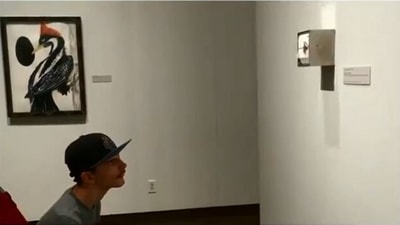 The image shows the man looking at the art installation. (Instagram/@allthingsfrost)