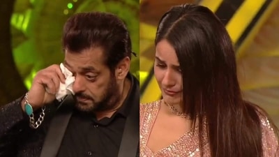 Salman Khan and Shehnaaz Gill at the Bigg Boss 15 finale. Salman Khan and Shehnaaz Gill at the Bigg Boss 15 finale.