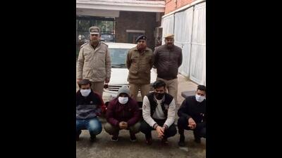 The men accused of kidnapping in Chandigarh Police custody on Monday. (HT)