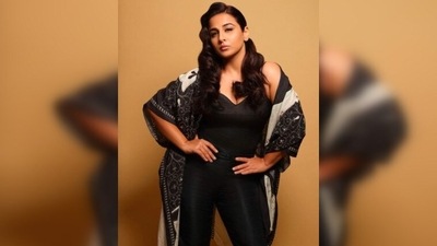 Vidya Balan donned a strappy body-hugging bodysuit teamed with high-rise trousers and a printed black and white cape. (Instagram/@balanvidya) Vidya Balan donned a strappy body-hugging bodysuit teamed with high-rise trousers and a printed black and white cape. (Instagram/@balanvidya)