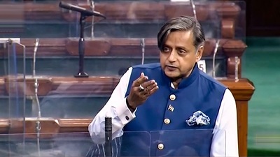 Shashi Tharoor's tweet came when President Ram Nath Kovind was counting the achievements of the Centre during the joint sitting of parliament. (PTI) Shashi Tharoor's tweet came when President Ram Nath Kovind was counting the achievements of the Centre during the joint sitting of parliament. (PTI)