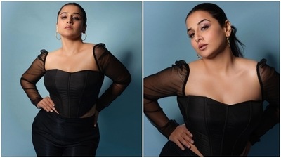 Vidya Balan looked like a total diva in this black corset top paired with black trousers and minimal accessories. (Instagram/@balanvidya) Vidya Balan looked like a total diva in this black corset top paired with black trousers and minimal accessories. (Instagram/@balanvidya)