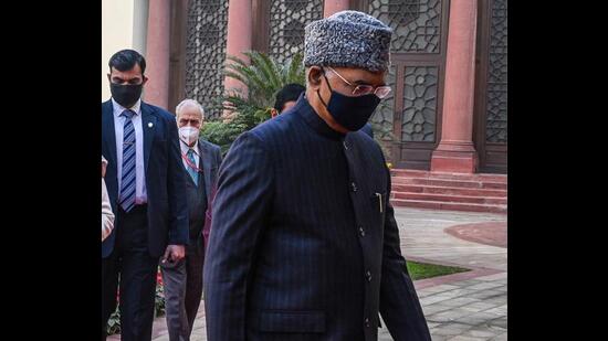 President Ram Nath Kovind arrives at the Parliament for the opening of the Budget Session. (AFP)