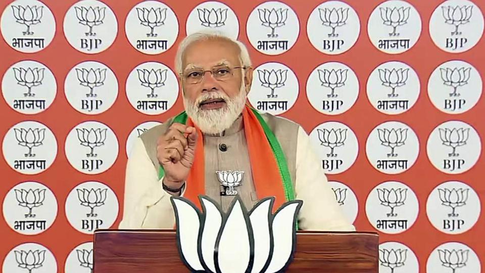 Prime Minister Narendra Modi addressing a virtual rally for the UP polls. (ANI PHOTO) Prime Minister Narendra Modi addressing a virtual rally for the UP polls. (ANI PHOTO)