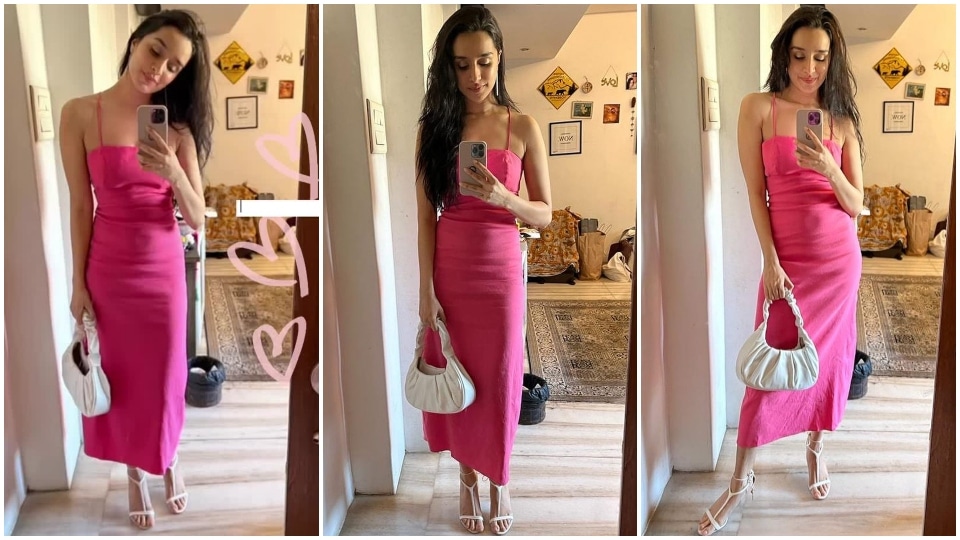 Shraddha Kapoor in a cute pink midi dress. Shraddha Kapoor in a cute pink midi dress. 