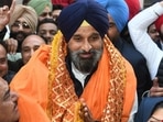 SAD party candidate Bikram Singh Majithia is surrounded by supporters during an election campaign event for the upcoming Punjab state assembly election, in Amritsar on Saturday. (AFP)