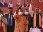 UP chief minister Yogi Adityanath during an election campaign in Modinagar, Ghaziabad, on Tuesday. (Sakib Ali /HT)