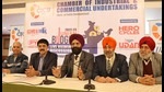 Chamber of Industrial and Commercial Undertaking (CICU) president Upkar Singh and other members addressing the media during live viewing and discussion on Union Budget 2022, in Ludhiana on Tuesday. (Gurpreet Singh/HT) Chamber of Industrial and Commercial Undertaking (CICU) president Upkar Singh and other members addressing the media during live viewing and discussion on Union Budget 2022, in Ludhiana on Tuesday. (Gurpreet Singh/HT)