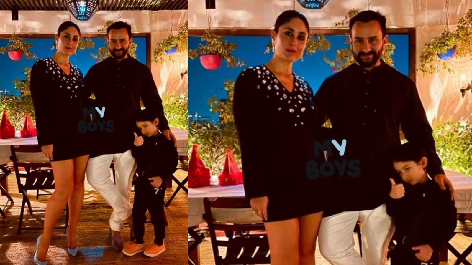 Kareena Kapoor, Saif Ali Khan twin in black at party, Taimur Ali Khan steals the show with his pose. See photo