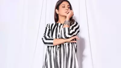 Taking to her social media handle, Shefali shared a slew of pictures from her recent photoshoot that featured her putting her sartorial foot forward in an easy breezy black and white striped kurta that came with long sleeves and sported waist high slits for flexible movement.&nbsp; (Instagram/shefalishahofficial)
