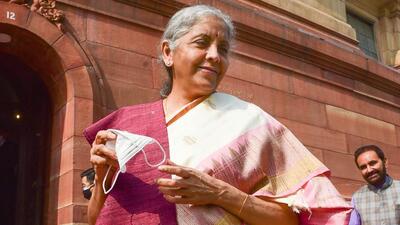 Union finance minister Nirmala Sitharaman at the Parliament in New Delhi on Tuesday. (PTI) Union finance minister Nirmala Sitharaman at the Parliament in New Delhi on Tuesday. (PTI)