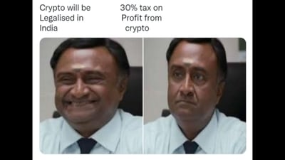 Budget 2022: A Twitter user shared this meme while reacting to the 30% Tax on crypto assets. (Twitter/@AkVillainn)