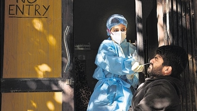 A man gets a Covid-19 test in Delhi.