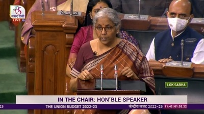 Union finance minister Nirmala Sitharaman presenting Budget 2022.