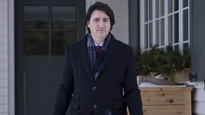 Justin Trudeau addressed the press from a secure location from the National Capital Region.&nbsp; (Bloomberg)
