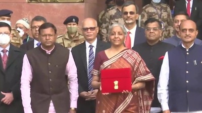 Finance minister Nirmala Sitharaman will present and read out Budget 2022 in Parliament through a tab, instead of the traditional 'bahi khata'. (ANI Photo) Finance minister Nirmala Sitharaman will present and read out Budget 2022 in Parliament through a tab, instead of the traditional 'bahi khata'. (ANI Photo)