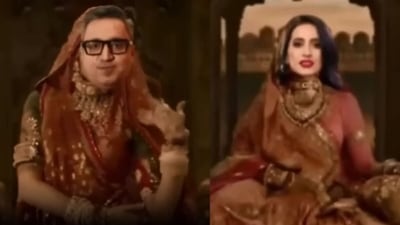 Ashneer Grover and Vineeta Singh feature in a Shark Tank India meme. Ashneer Grover and Vineeta Singh feature in a Shark Tank India meme. 