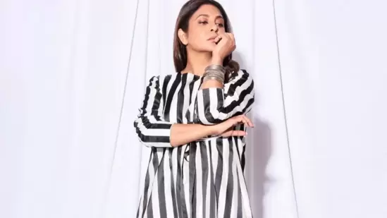 Taking to her social media handle, Shefali shared a slew of pictures from her recent photoshoot that featured her putting her sartorial foot forward in an easy breezy black and white striped kurta that came with long sleeves and sported waist high slits for flexible movement.&nbsp;(Instagram/shefalishahofficial)