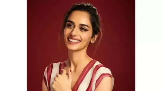 Manushi Chhillar is perfect Valentine's Day fashion inspo in candy stripes midi&nbsp;(Instagram/manushi_chhillar)