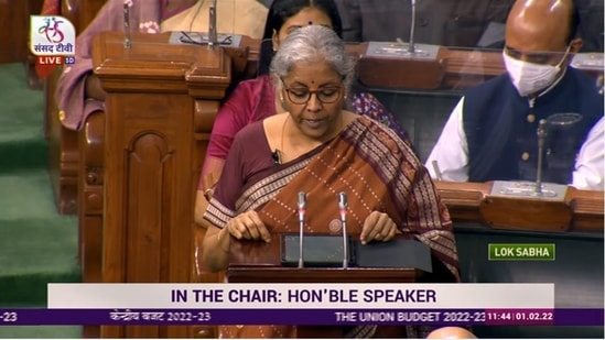 Union finance minister Nirmala Sitharaman presenting Budget 2022.