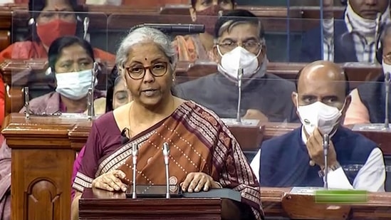 Finance minister Nirmala Sitharaman presenting the Union Budget in Parliament on Tuesday.(PTI Photo)