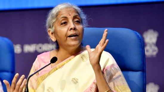 Union finance minister addresses the post-Budget press conference on Tuesday, February 1, 2022. (Photo by Sanjeev Verma/Hindustan Times)