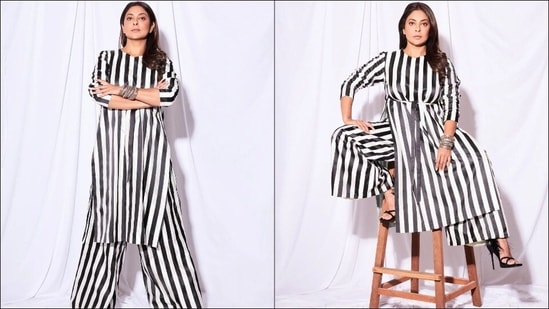 Shefali Shah's ensemble is credited to Indian fashion label, Raw Mango, that boasts of creating new conversations in textile, culture and politics through a range of sarees, garments and objects. &nbsp;(Instagram/shefalishahofficial)