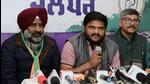 Congress leader Hardik Patel addressing a press conference in Jalandhar on Wednesday. (ANI Photo)