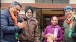 BJP candidate Sanjeev Vashisht during a door-to-door campaign at Phase 5 in Mohali on Wednesday. (HT Photo)