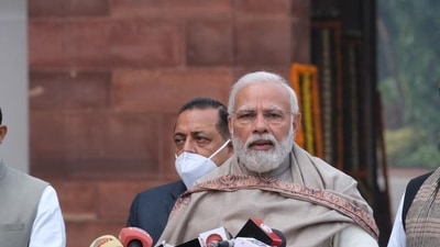 Prime Minister Narendra Modi addressing media ahead of Union Budget presentation, on Tuesday. (Bloomberg)