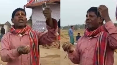 Bhuban Badyakar sings Kacha Badam in the viral video. Bhuban Badyakar sings Kacha Badam in the viral video.
