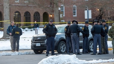Police conduct an investigation following a shooting at Bridgewater College in Virginia on Tuesday, Feb. 1, 2022. (Daniel Lin/Daily News-Record via AP) Police conduct an investigation following a shooting at Bridgewater College in Virginia on Tuesday, Feb. 1, 2022. (Daniel Lin/Daily News-Record via AP)