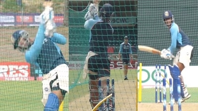 Rajvardhan Hangargekar in the nets.&nbsp; (Screengrabs)