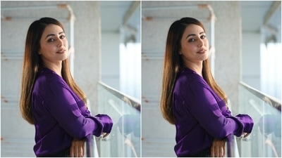 Hina wore the ensemble with minimal accessories. The star chose a dainty gold chain featuring moon and heart pendants. She left her perfectly blow-dried and super straight locks open in a side parting. (Instagram/@realhinakhan) Hina wore the ensemble with minimal accessories. The star chose a dainty gold chain featuring moon and heart pendants. She left her perfectly blow-dried and super straight locks open in a side parting. (Instagram/@realhinakhan)