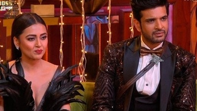 Tejasswi Prakash and Karan Kundrra on Bigg Boss 15. Tejasswi Prakash and Karan Kundrra on Bigg Boss 15.