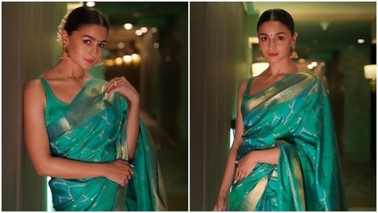 If you do not mind wearing a heavy silk saree then you can pick a gorgeous drape from your mother's Banarasi saree collection and team with traditional jewellery. Tie a sleek back bun and grab eyeballs as Alia Bhatt did with her this look.(Instagram/@aliaabhatt)
