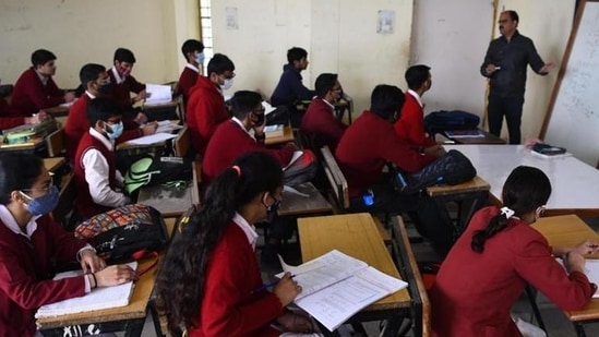 States and Union territories have been asked to add these modified guidelines in the existing school standard operating procedures (SoPs) for the reopening of schools issued by the Union health ministry in October 2020 and then in February last year. (Vipin Kumar / HT Photo)