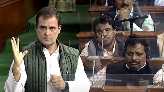 Congress leader Rahul Gandhi speaks in Lok Sabha during the Budget session of Parliament, in New Delhi, on Wednesday, February 2, 2022. (ANI Photo/Sansad TV)