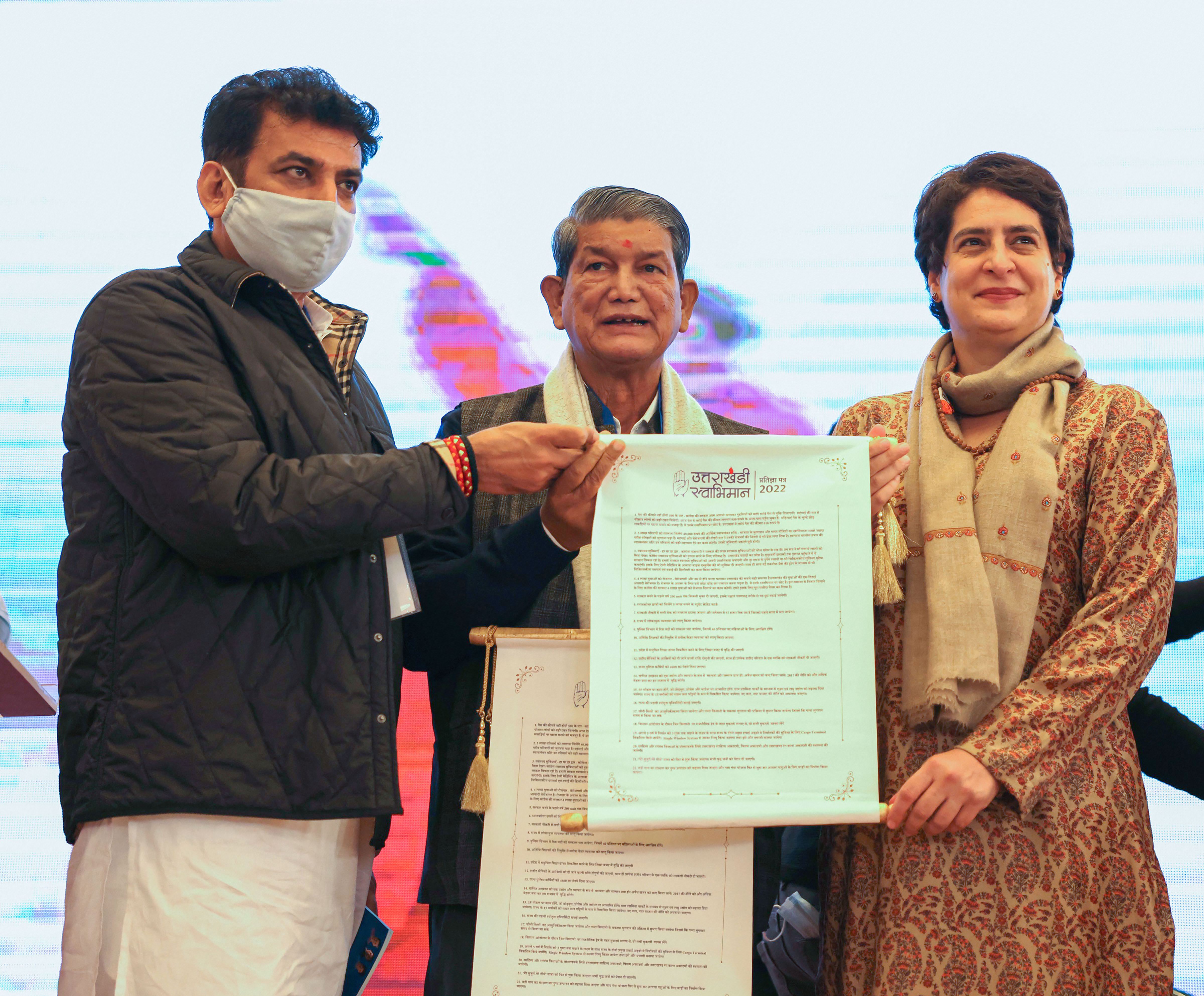 Priyanka released the manifesto titled ‘Uttarakhand Swabhiman Pratigya Patra’ at a virtual rally that was live-streamed across all 70 constituencies. (PTI) Priyanka released the manifesto titled ‘Uttarakhand Swabhiman Pratigya Patra’ at a virtual rally that was live-streamed across all 70 constituencies. (PTI)