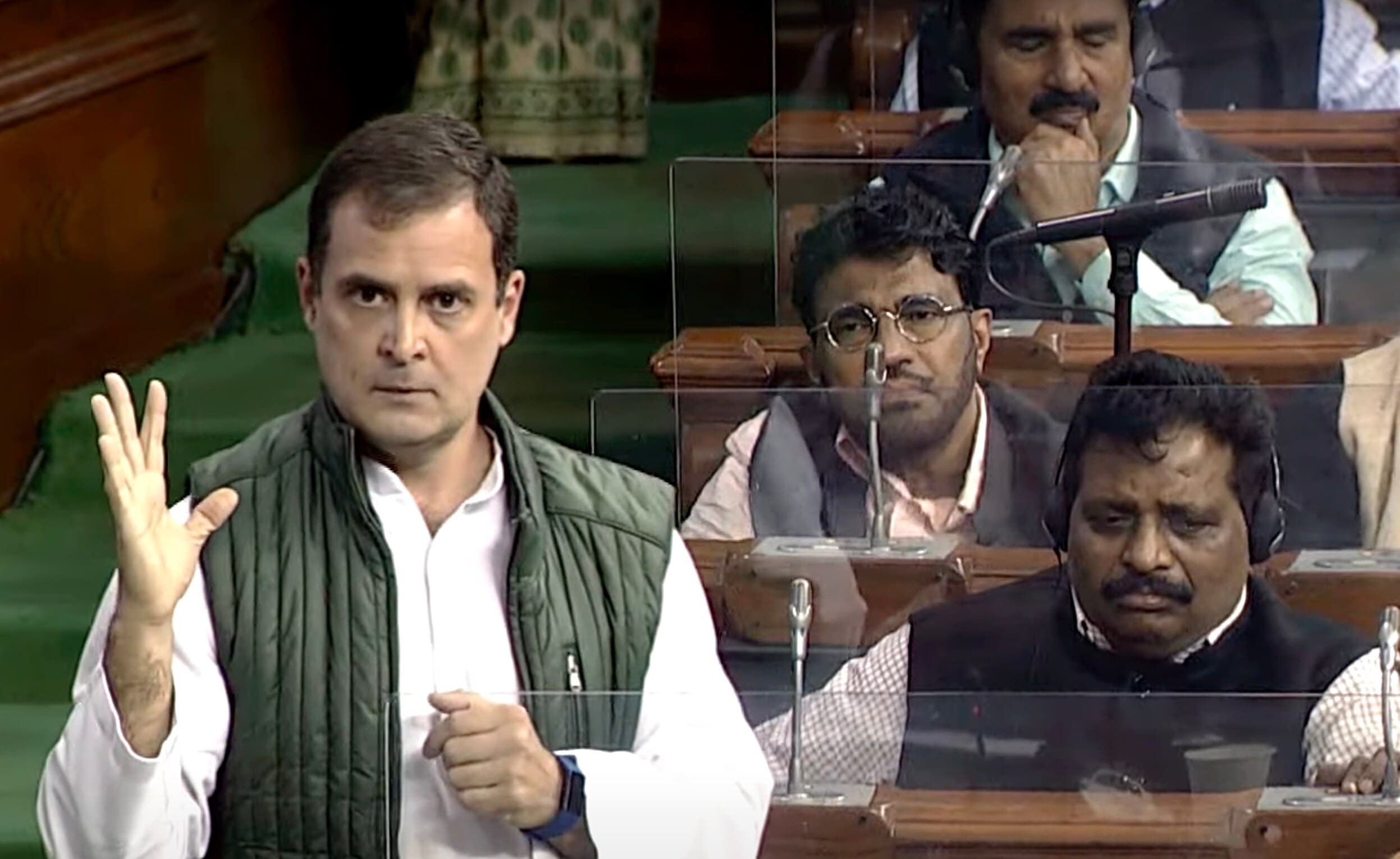 Congress leader Rahul Gandhi speaks in Lok Sabha during the Budget session of Parliament, in New Delhi, on Wednesday, February 2, 2022. (ANI Photo/Sansad TV) Congress leader Rahul Gandhi speaks in Lok Sabha during the Budget session of Parliament, in New Delhi, on Wednesday, February 2, 2022. (ANI Photo/Sansad TV)