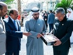 Kerala Chief Minister Pinarayi Vijayan (2R) interacts with Vice President and Prime Minister of United Arab Emirates Sheikh Mohammed bin Rashid (3L) at the Expo 2020 Dubai.(ANI) Kerala Chief Minister Pinarayi Vijayan (2R) interacts with Vice President and Prime Minister of United Arab Emirates Sheikh Mohammed bin Rashid (3L) at the Expo 2020 Dubai.(ANI)