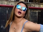 Rakhi Sawant poses for the paparazzi. Rakhi Sawant poses for the paparazzi.