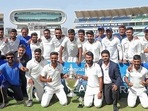 The Saurashtra cricket team after winning the Ranji Trophy. The Saurashtra cricket team after winning the Ranji Trophy. 