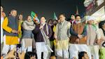 BJP national president JP Nadda campaigning for the party’s Allahabad West candidate SIdharth Nath Singh in Prayagraj on Thursday. (HT Photo)