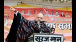 Union Home Minister Amit Shah addressing a public rally ahead of the UP Assembly polls, at Dibai in Bulandshahr on Thursday. (ANI)
