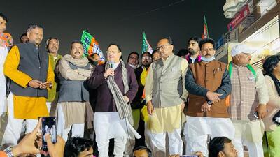 BJP national president JP Nadda campaigning for the party’s Allahabad West candidate SIdharth Nath Singh in Prayagraj on Thursday. (HT Photo) BJP national president JP Nadda campaigning for the party’s Allahabad West candidate SIdharth Nath Singh in Prayagraj on Thursday. (HT Photo)